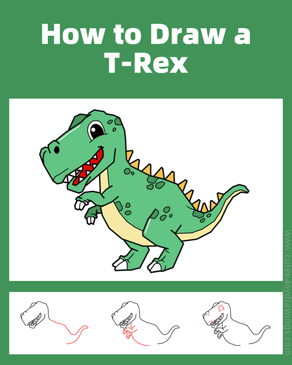 how to draw a tyrannosaurus rex - www.cuteeasydrawings.com