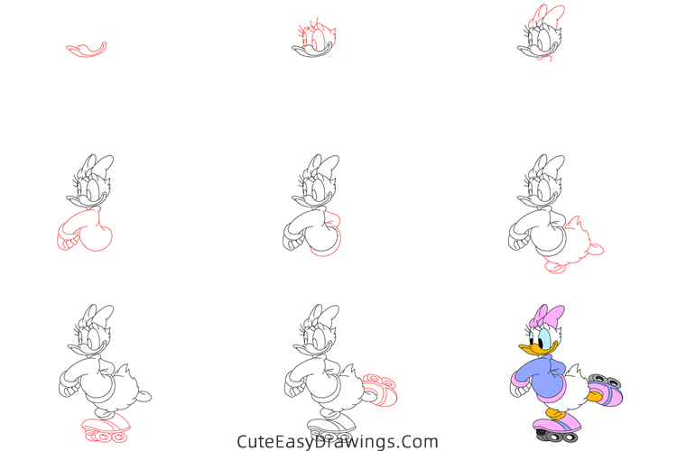 how to draw daisy duck - www.cuteeasydrawings.com