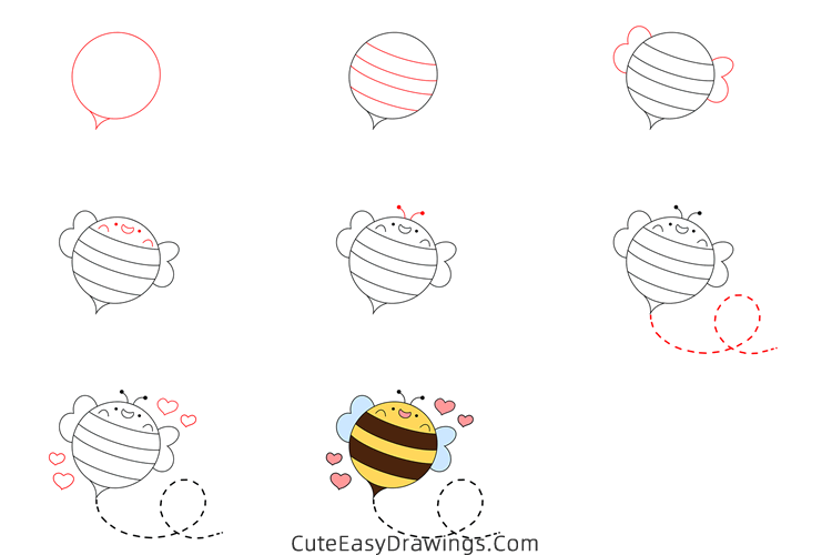 how to draw a bee flying - www.cuteeasydrawings.com