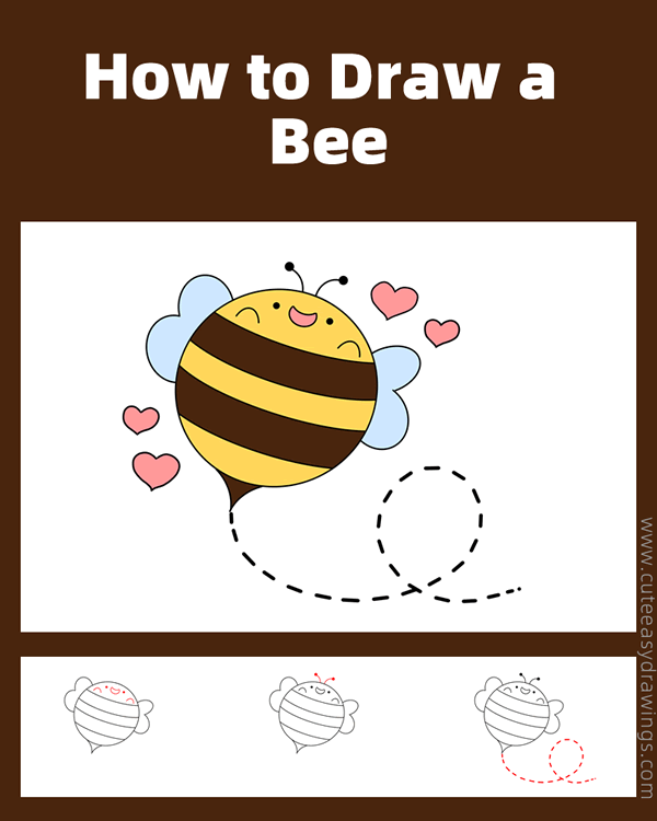 how to draw a bee flying - www.cuteeasydrawings.com