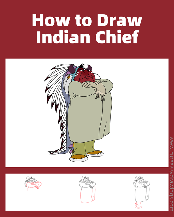 how to draw indian chief from peter pan - www.cuteeasydrawings.com