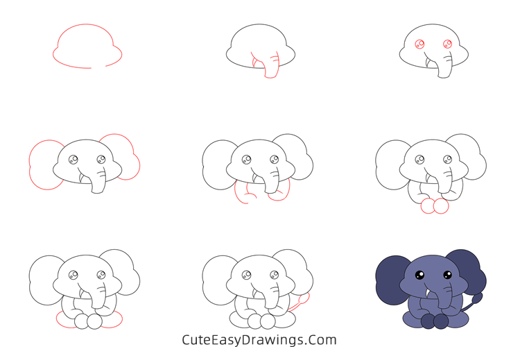 how to draw a baby elephant - www.cuteeasydrawings.com