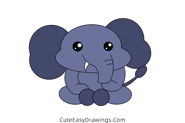 how to draw a baby elephant - www.cuteeasydrawings.com