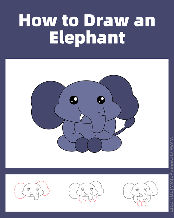 how to draw a baby elephant - www.cuteeasydrawings.com