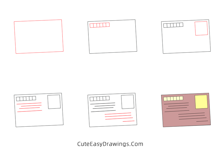 how to draw a postcard - www.cuteeasydrawings.com