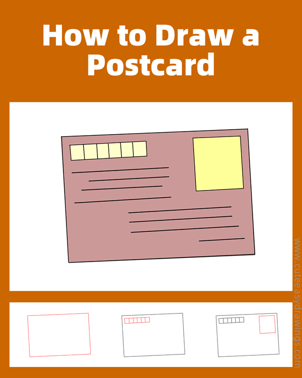 how to draw a postcard - www.cuteeasydrawings.com