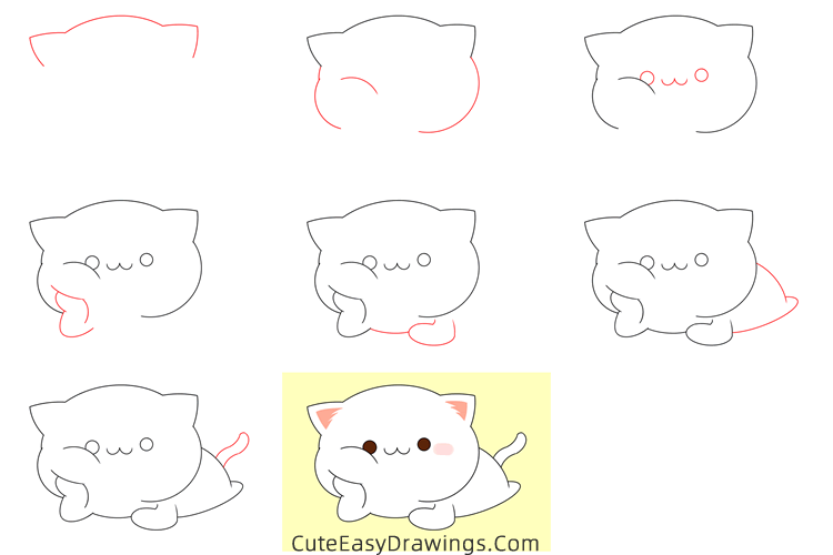 how to draw a cute cat - www.cuteeasydrawings.com