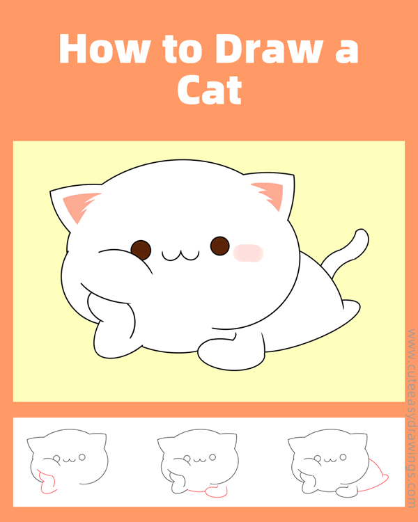 how to draw a cute cat - www.cuteeasydrawings.com