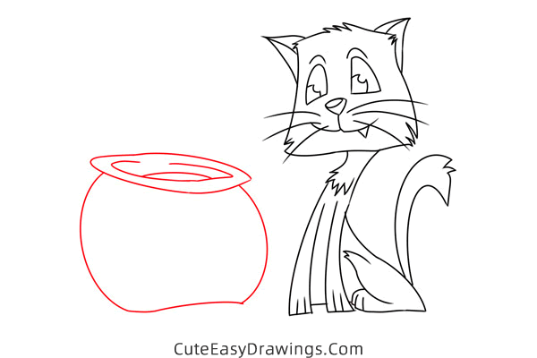 how to draw a cat and fish - www.cuteeasydrawings.com