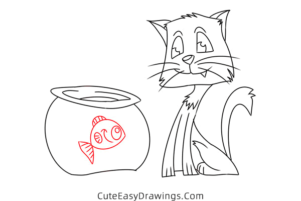 how to draw a cat and fish - www.cuteeasydrawings.com