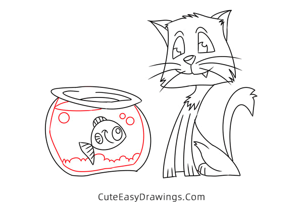 how to draw a cat and fish - www.cuteeasydrawings.com