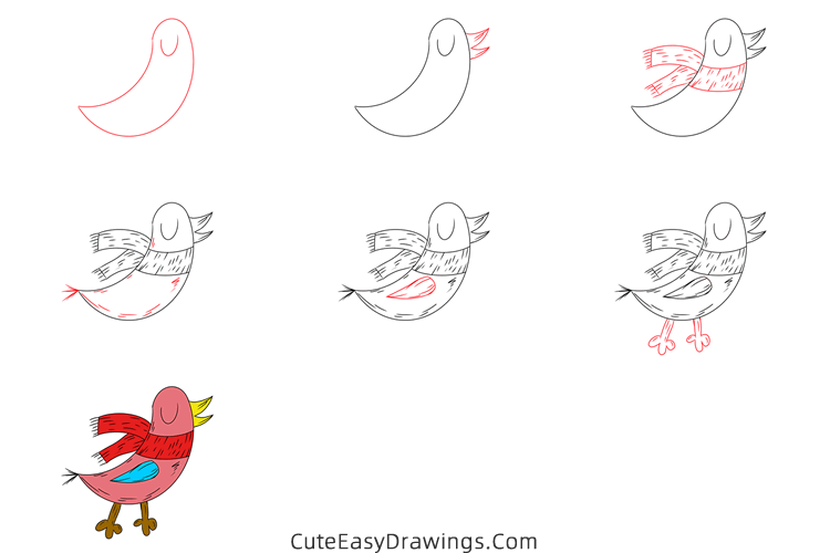 how to draw a bird in winter - www.cuteeasydrawings.com