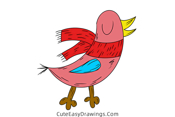 how to draw a bird in winter - www.cuteeasydrawings.com