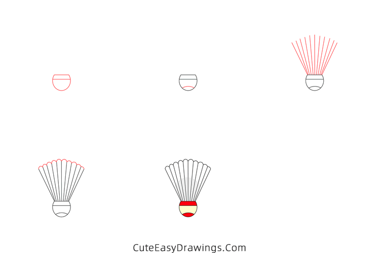 how to draw a shuttlecock - www.cuteeasydrawings.com