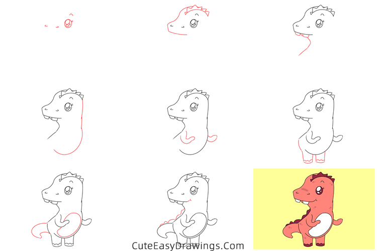 how to draw a baby dinosaur - www.cuteeasydrawings.com