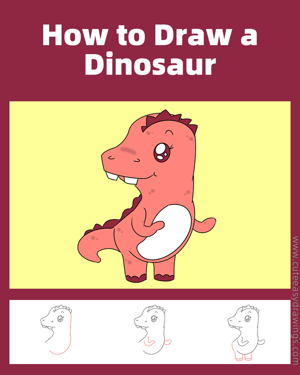 how to draw a baby dinosaur - www.cuteeasydrawings.com