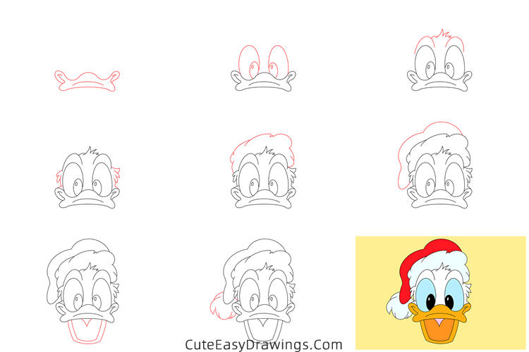 how to draw donald duck face - www.cuteeasydrawings.com