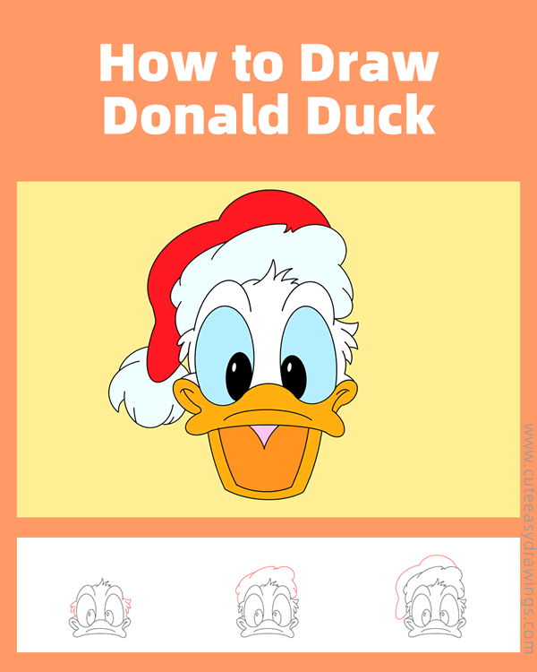 how to draw donald duck face - www.cuteeasydrawings.com