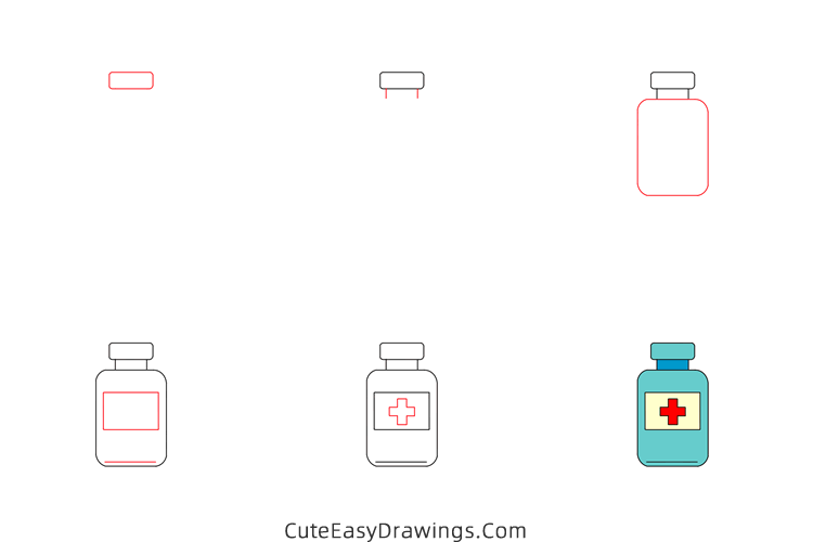 how to draw a medicine bottle - www.cuteeasydrawings.com