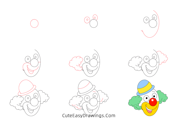 how to draw a clown head - www.cuteeasydrawings.com