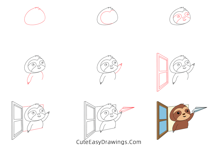 how to draw a cartoon sloth - www.cuteeasydrawings.com