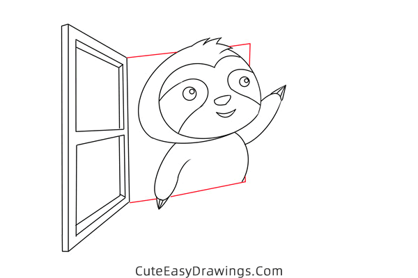 how to draw a cartoon sloth - www.cuteeasydrawings.com