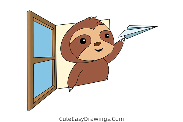 how to draw a cartoon sloth - www.cuteeasydrawings.com