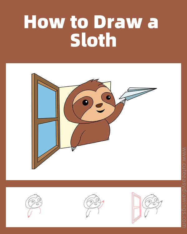 how to draw a cartoon sloth - www.cuteeasydrawings.com