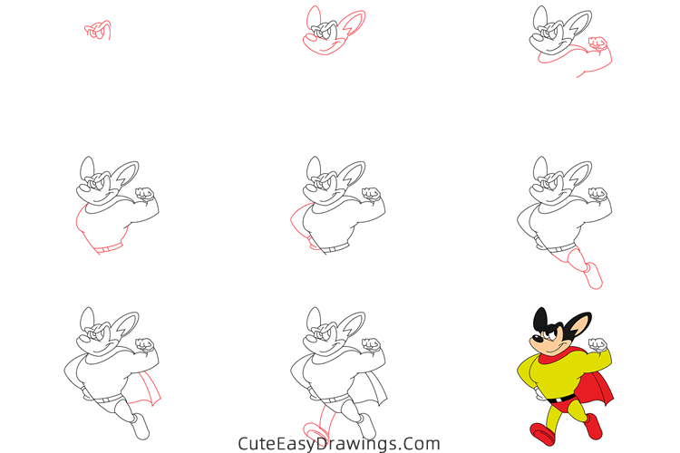 how to draw mighty mouse - www.cuteeasydrawings.com