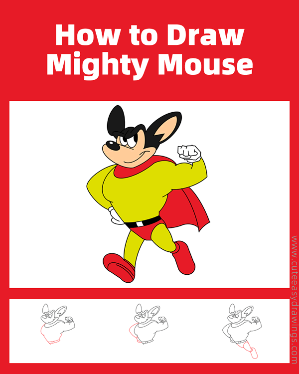 how to draw mighty mouse - www.cuteeasydrawings.com