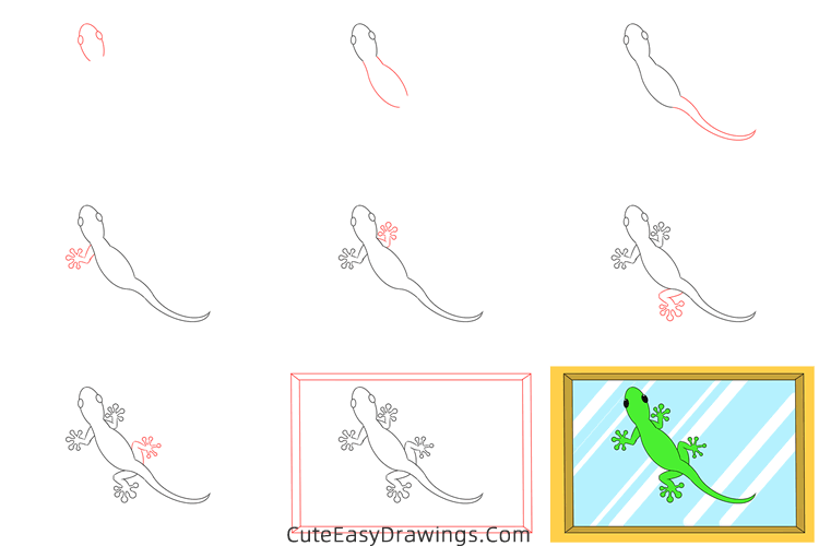 how to draw a gecko - www.cuteeasydrawings.com