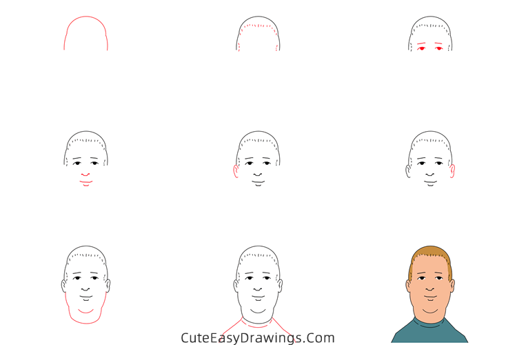 how to draw bobby hill - www.cuteeasydrawings.com