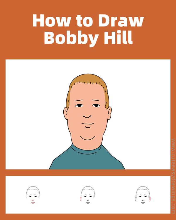 how to draw bobby hill - www.cuteeasydrawings.com