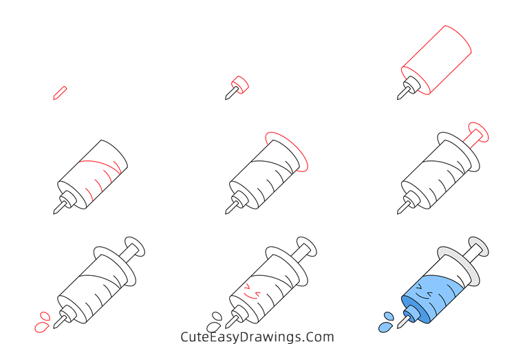 how to draw a syringe - www.cuteeasydrawings.com