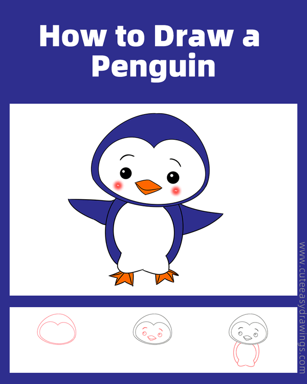 how to draw a penguin - www.cuteeasydrawings.com