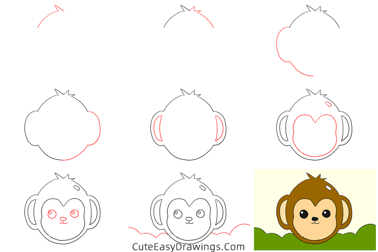 how to draw a monkey face - www.cuteeasydrawings.com