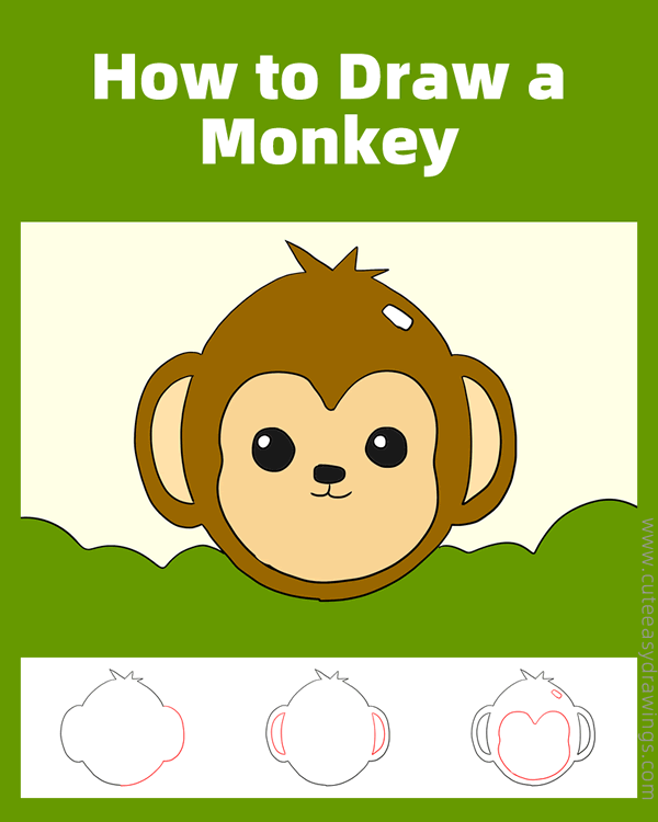 how to draw a monkey face - www.cuteeasydrawings.com