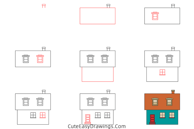 how to draw a small house easy - www.cuteeasydrawings.com