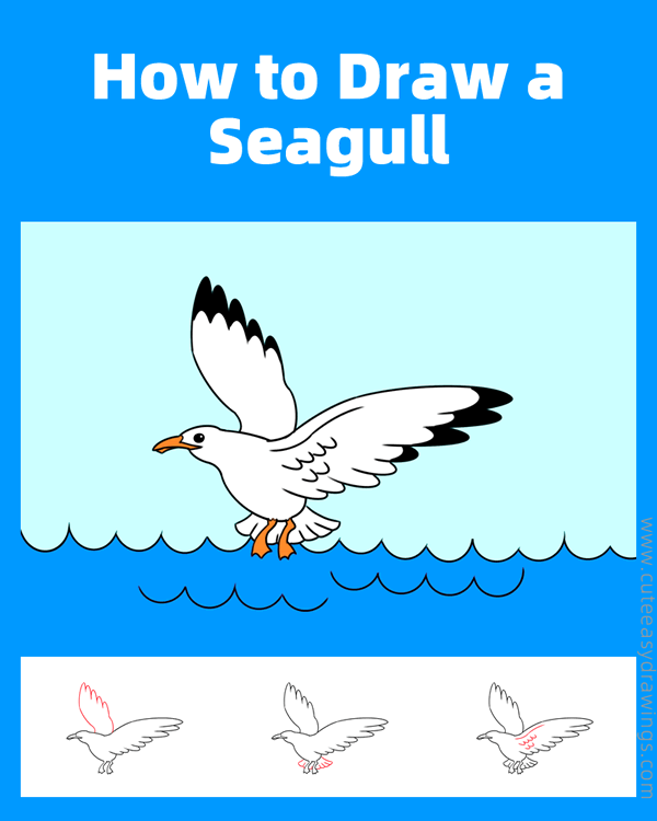 how to draw a seagull flying - www.cuteeasydrawings.com