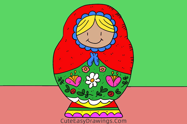 how to draw a matryoshka doll - www.cuteeasydrawings.com