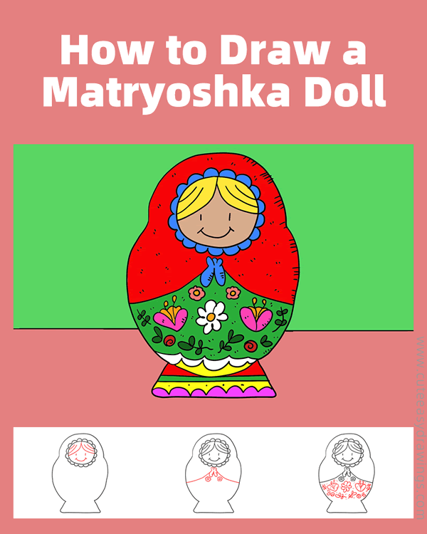 how to draw a matryoshka doll - www.cuteeasydrawings.com