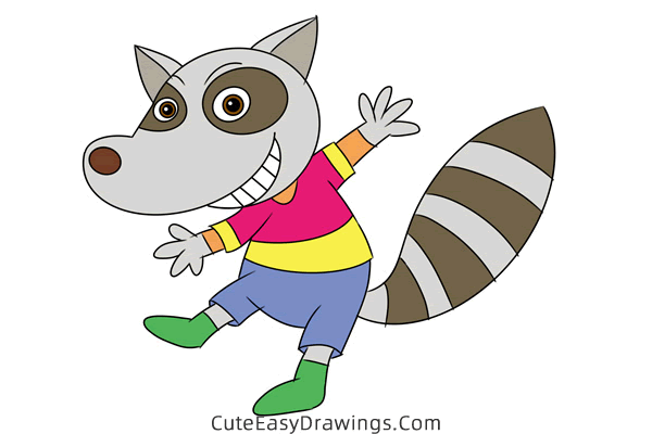 how to draw a cartoon raccoon - www.cuteeasydrawings.com