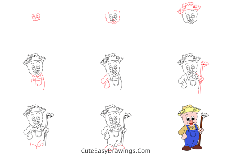 how to draw a pig from three little pigs - www.cuteeasydrawings.com