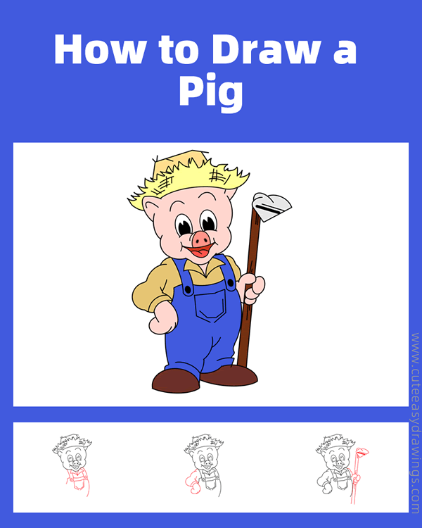 how to draw a pig from three little pigs - www.cuteeasydrawings.com