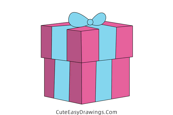 how to draw a gift box - www.cuteeasydrawings.com