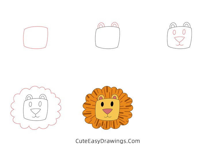 how to draw a lion head - www.cuteeasydrawings.com