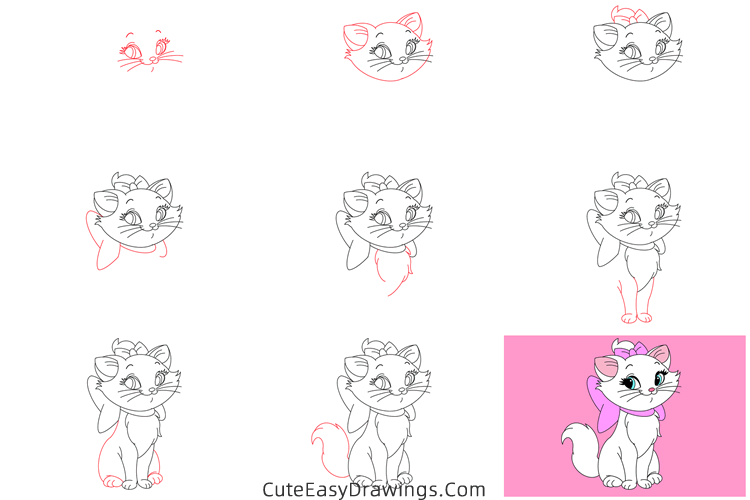 how to draw marie from the aristocats - www.cuteeasydrawings.com