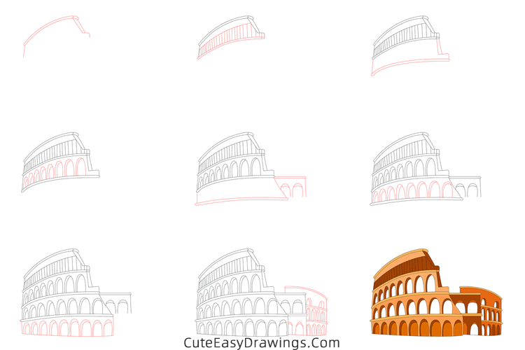 how to draw the colosseum - www.cuteeasydrawings.com