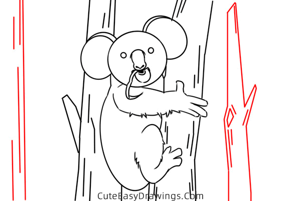 how to draw a koala on a tree - www.cuteeasydrawings.com