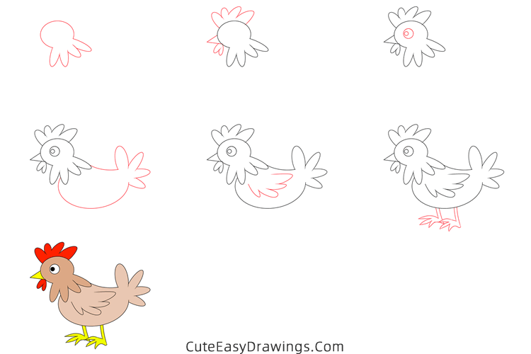 how to draw a hen - www.cuteeasydrawings.com